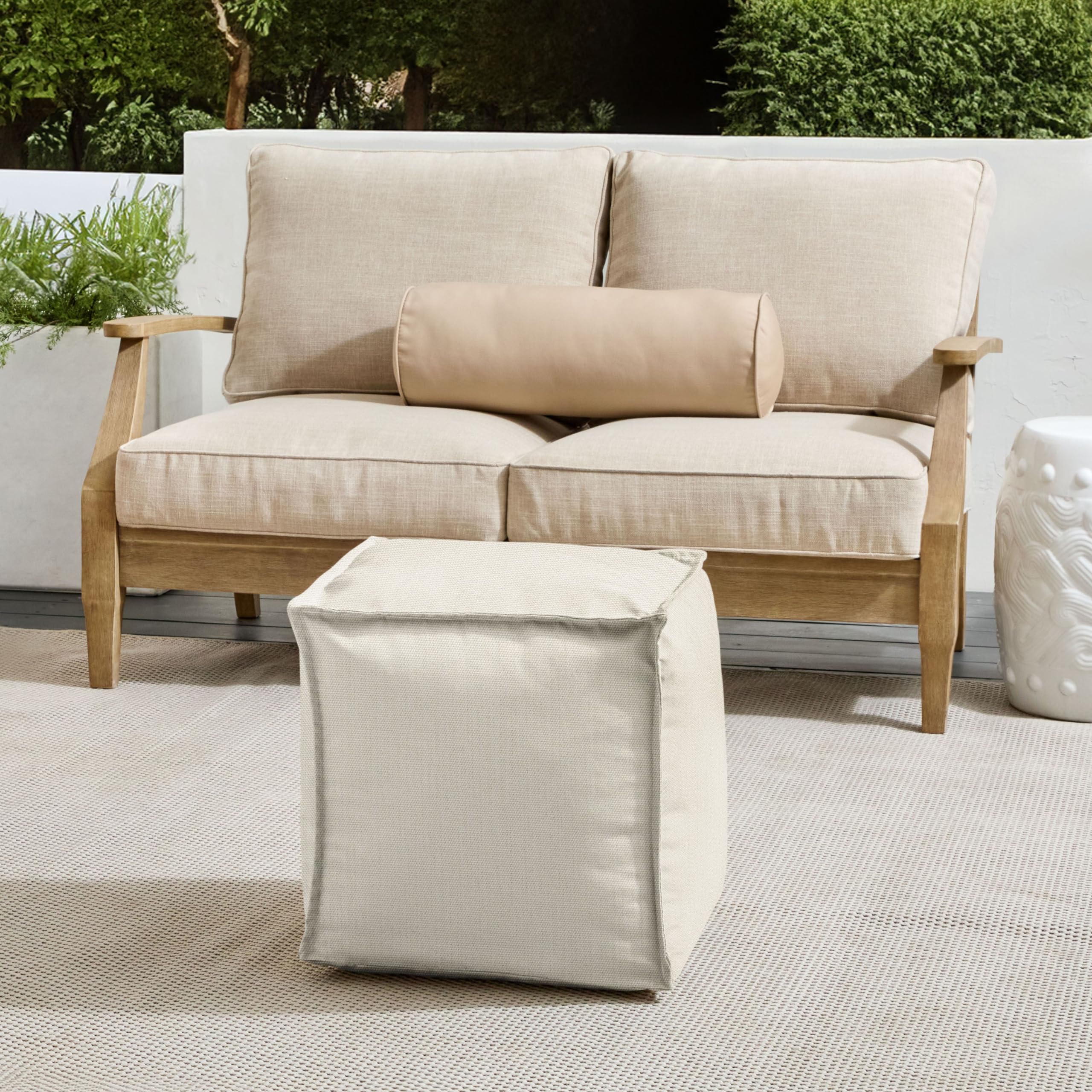 Square Outdoor Pouf Ottoman – 17" x 17" x 17"
