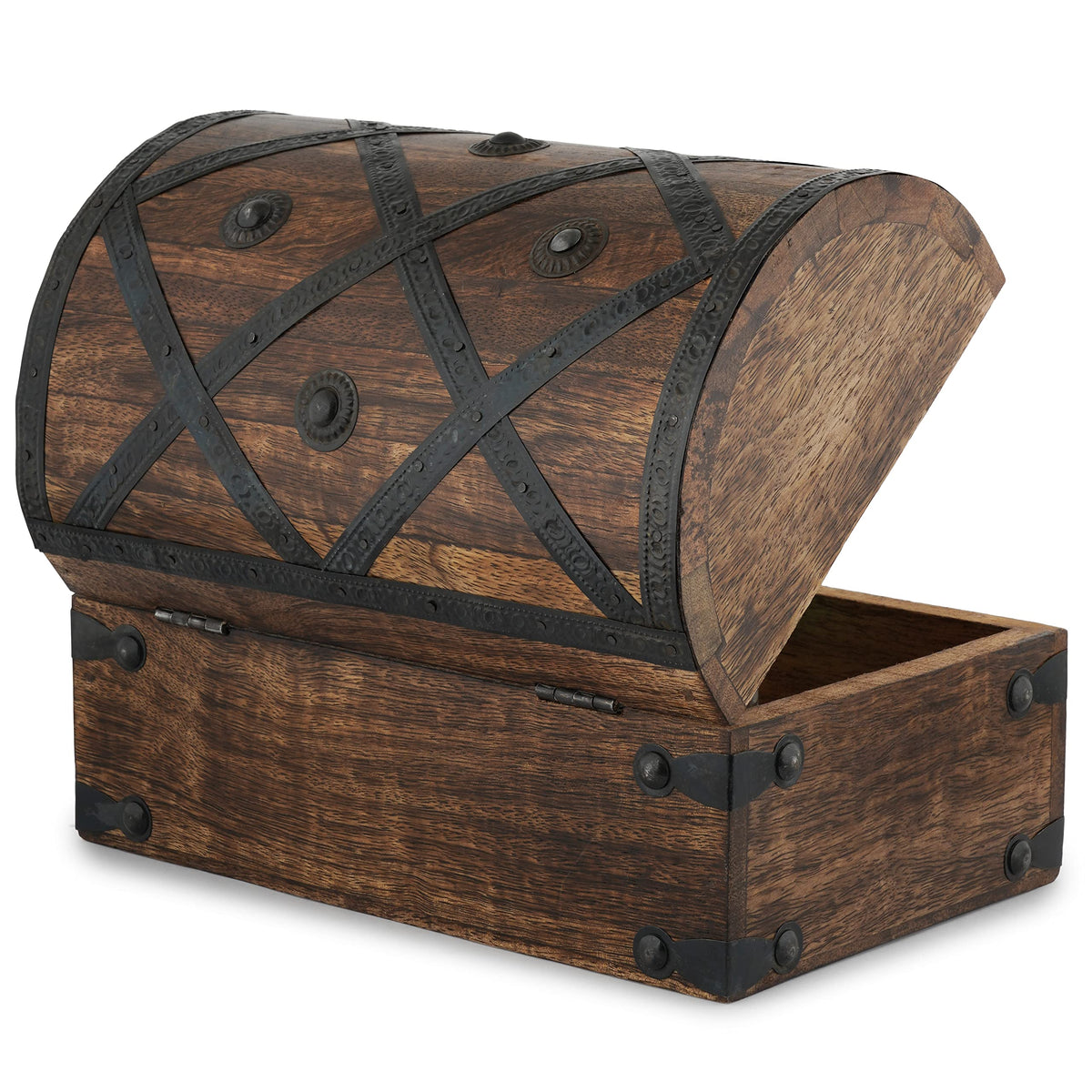 Ajuny Wooden Treasure Chest Pirate Keepsake Jewelry Box - 9x6x6 Inch
