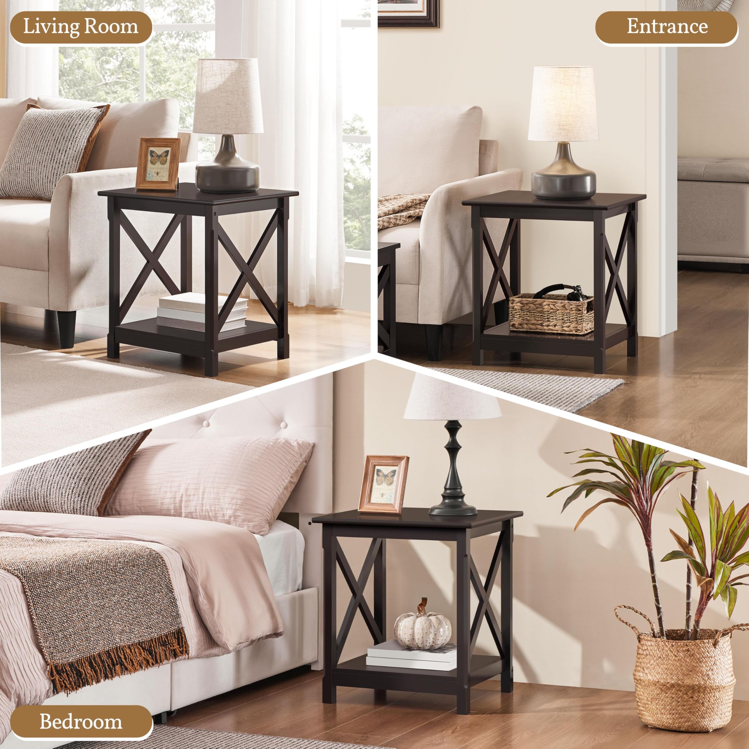 2-Tier X-Design End Table with Storage Shelf