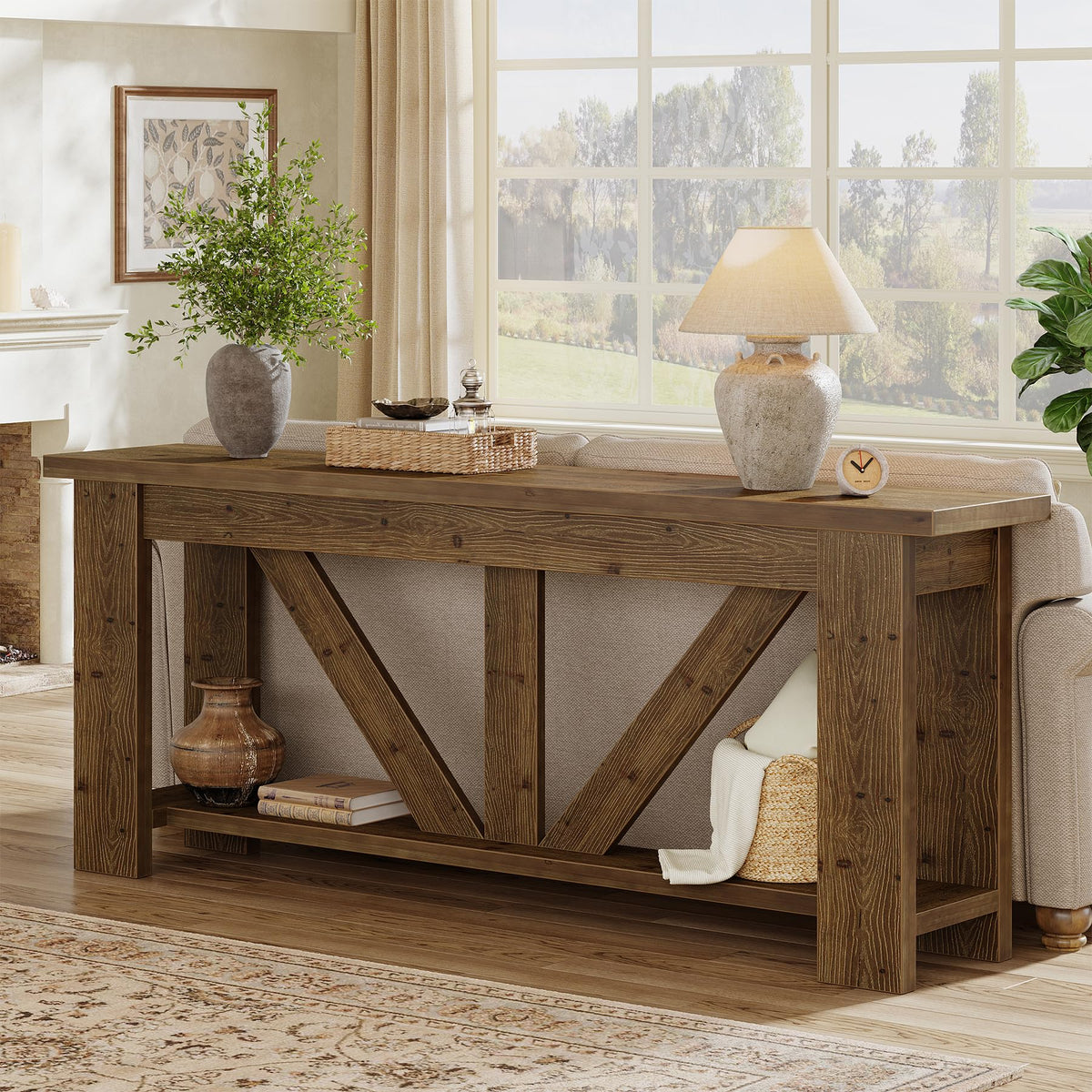 Solid Wood Console Table with Shelf