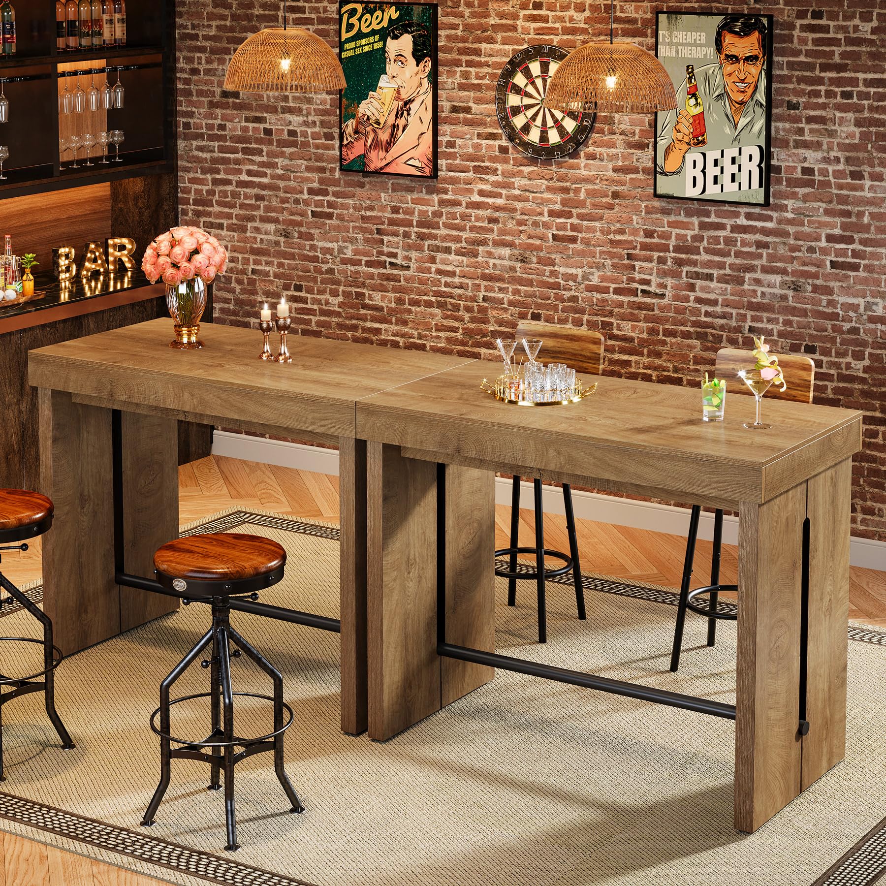 Tribesigns Bar Table, 41.3" Counter Height Pub Table with Metal Footrest, Rectangular High Top Table for Home Kitchen, Dining Room, Bistro, Narrow Space, Rustic Brown