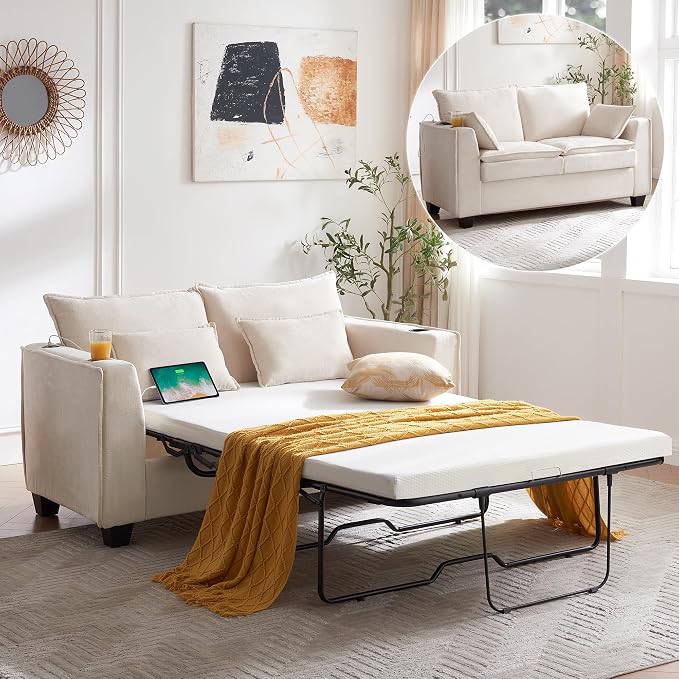 Chenille Pull-Out Sofa Bed