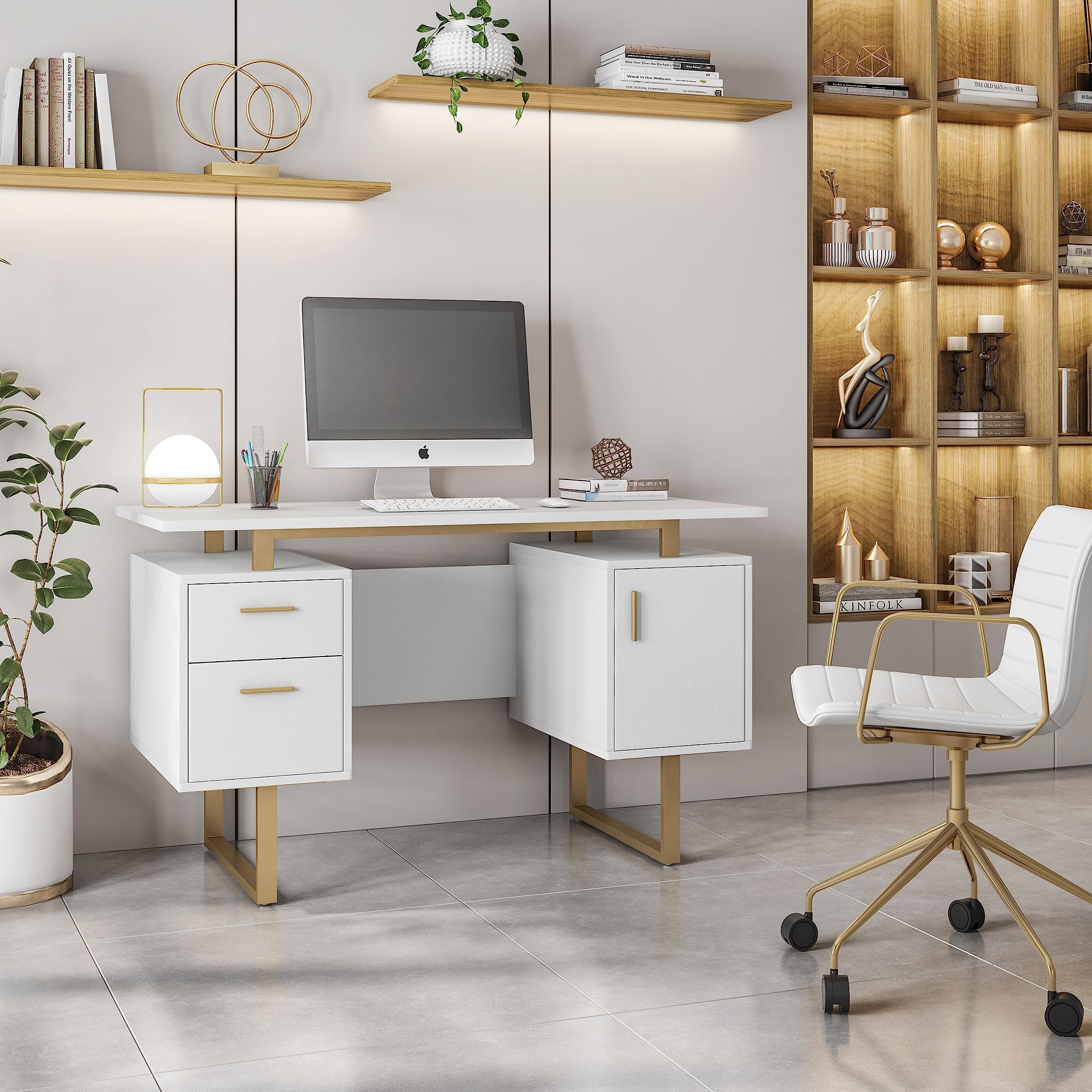 Modern Computer Desk with Drawers & Storage Cabinet