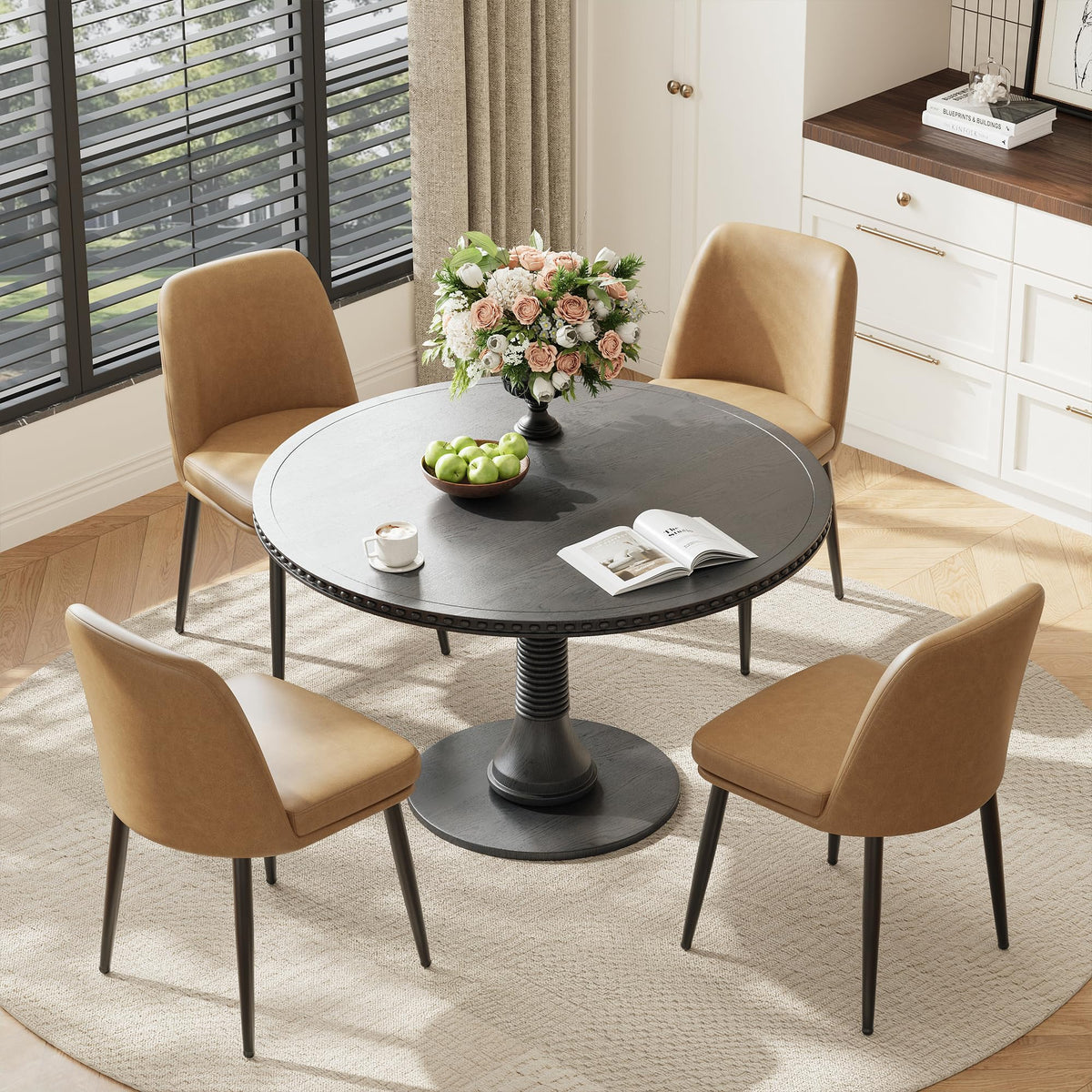 MALOL Leather Dining Chairs Set of 4 with Curved Backrest, Brown