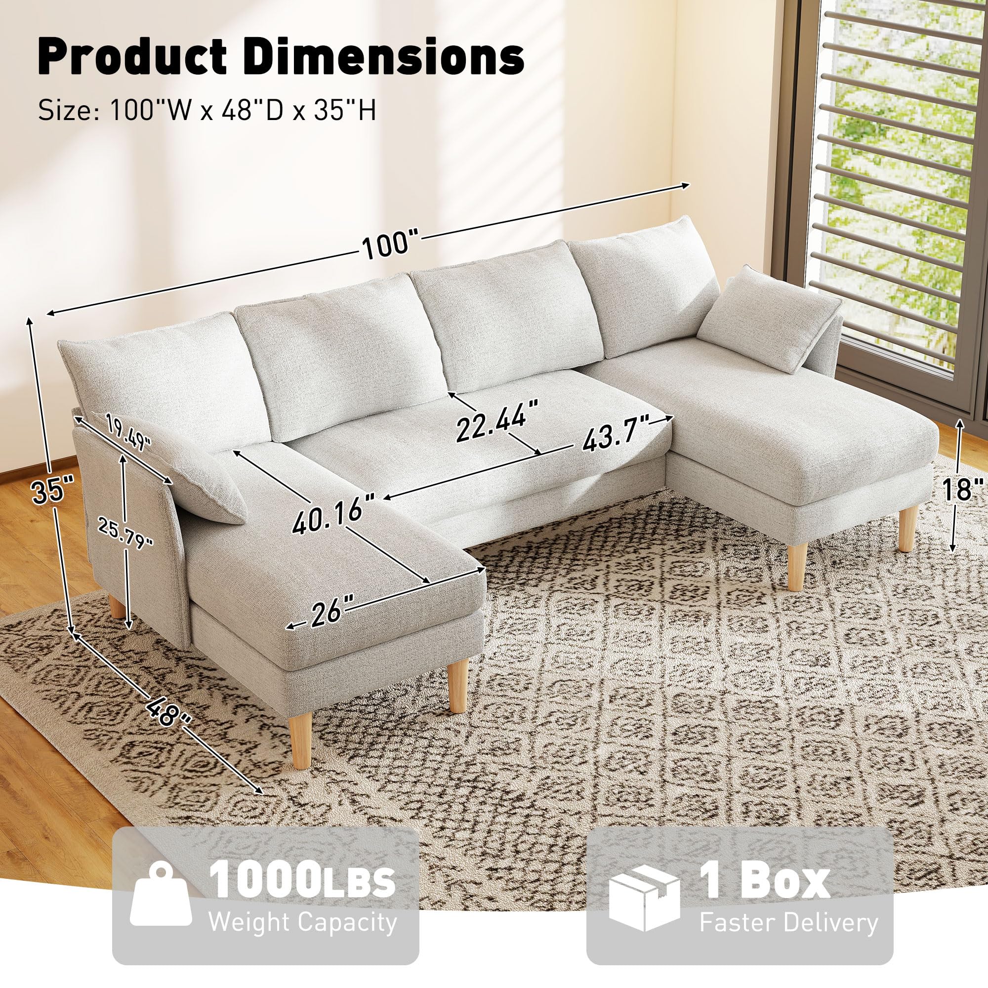 U-Shaped Sectional Sofa with Double Chaise Lounge