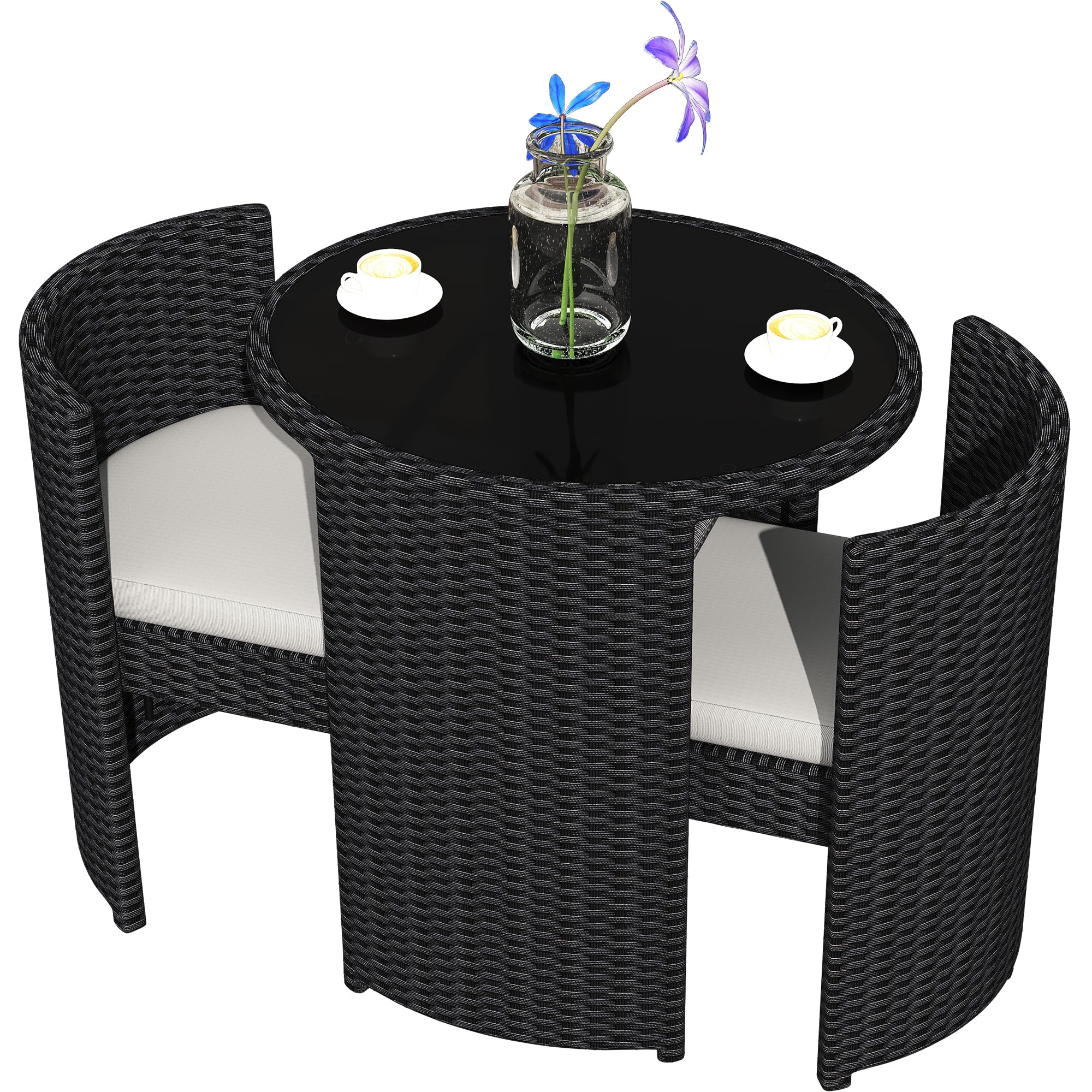 TWT Patio Bistro Set, 3 Pieces All Weather Cast Aluminum Patio Bistro Sets with Tempered Glass Table & Patio Chairs for Poolside Porch Deck Apartment, Durable Rust All-Weather Resistance