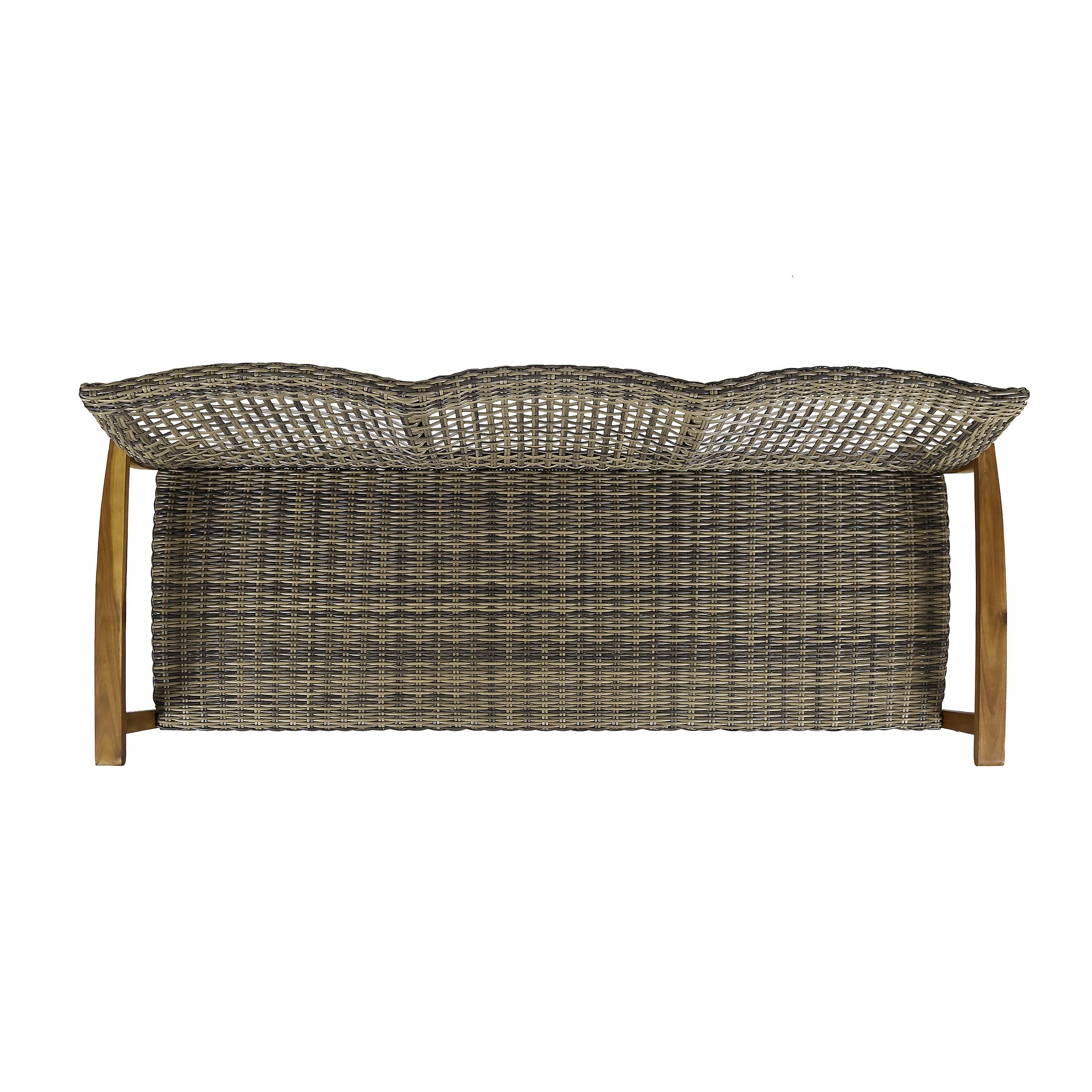 Outdoor Wicker Sofa with Acacia Wood Frame, 3-Seat