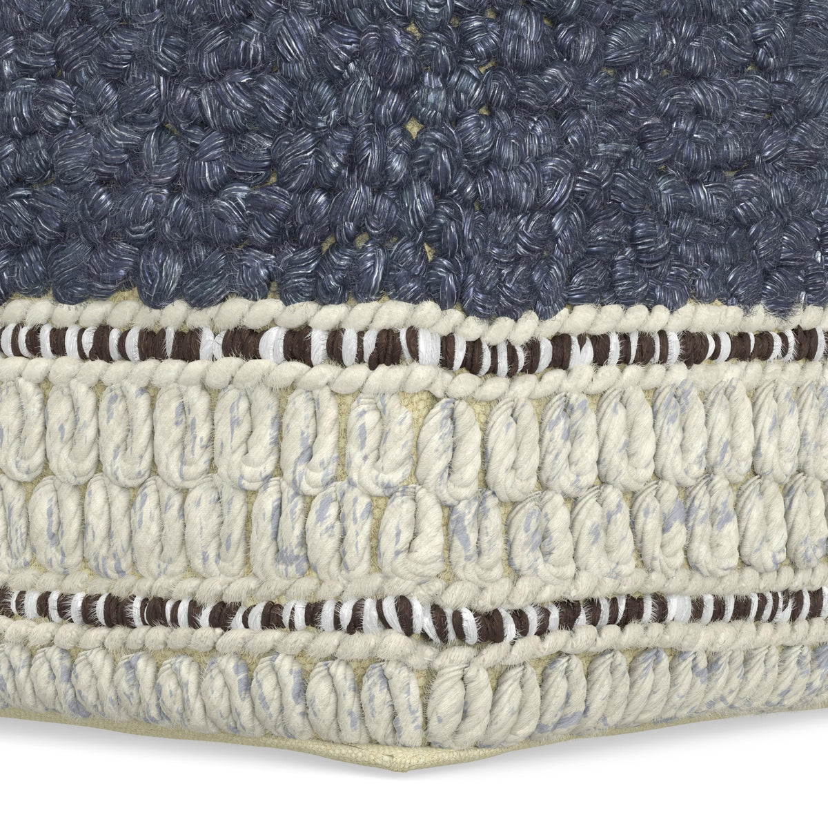 SIMPLIHOME Grady 18" Wide Square Pouf in Blue/Natural Wool and Cotton