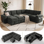 Vipbear Modular Sectional Cloud Sofa with Pull Out Bed,Sleeper Couch,Gray