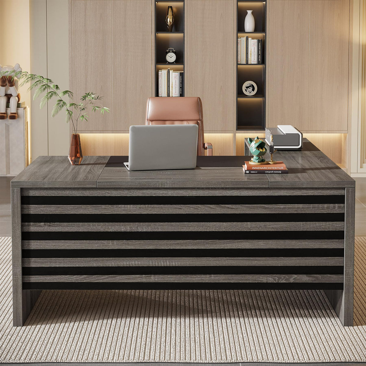Tribesigns 62.2" L-Shaped Executive Desk with Mobile File Cabinet