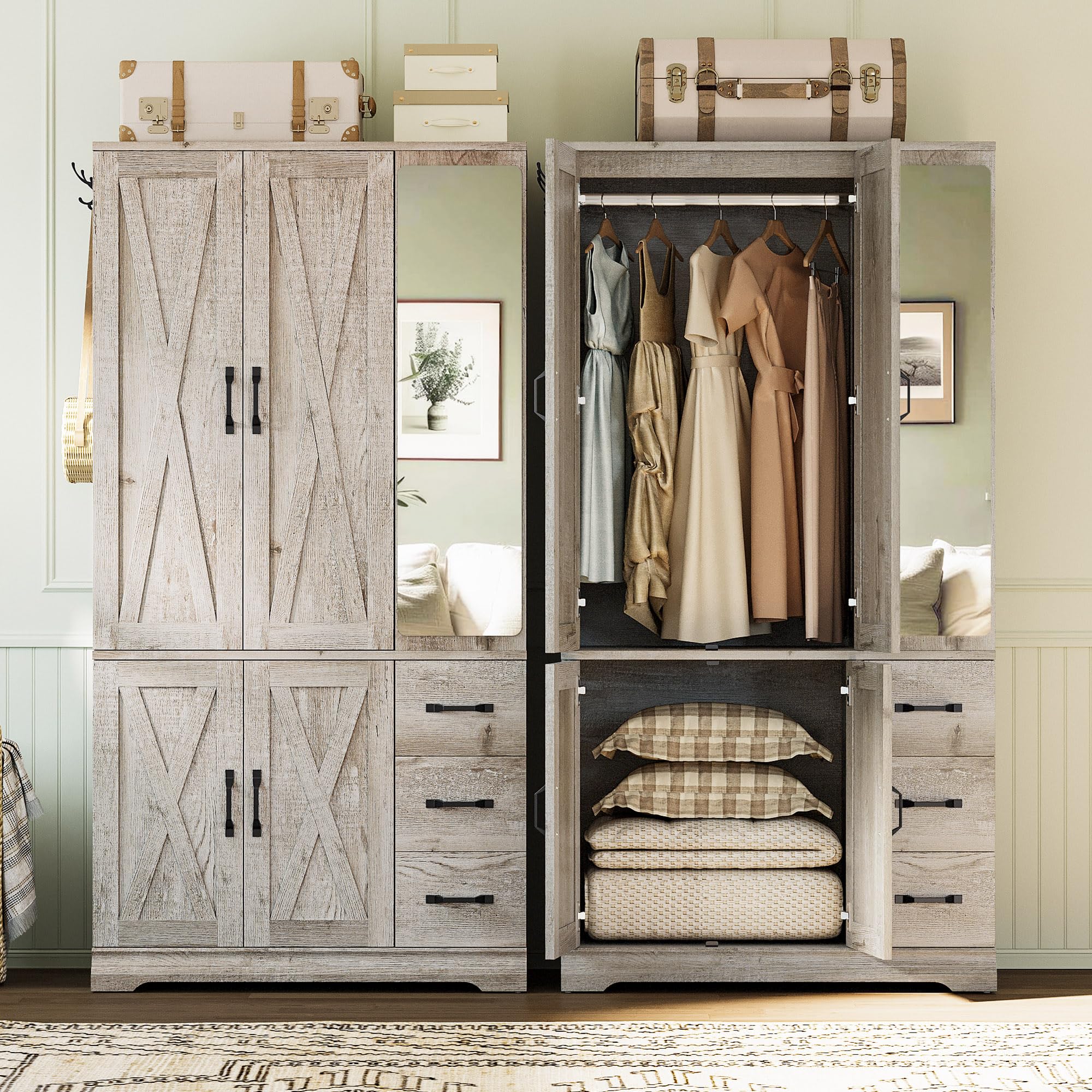 4-Door Wardrobe Closet with Mirror