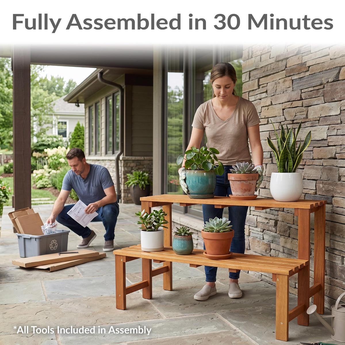 2-Tier Meranti Wood Plant Stand