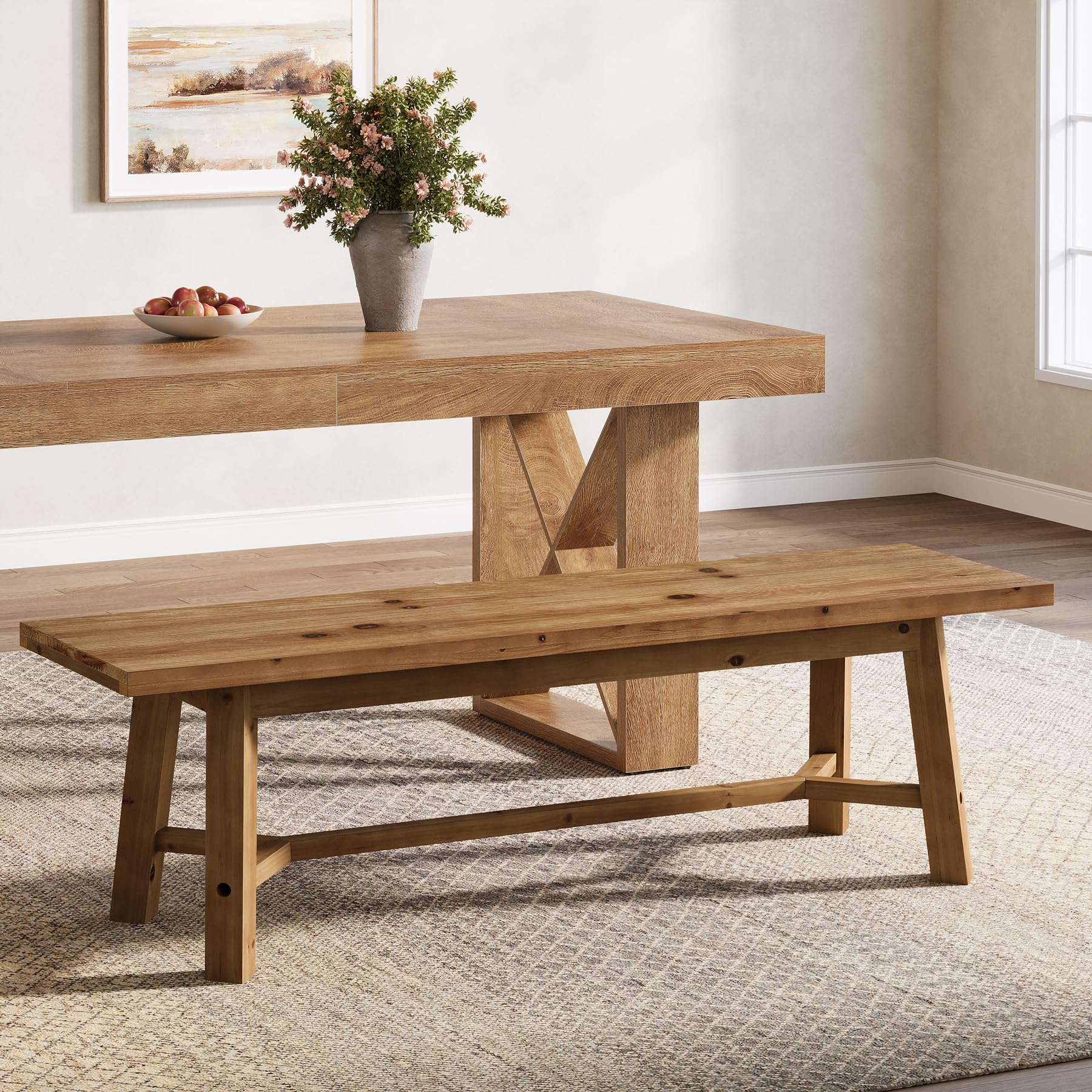 Solid Wood Dining Bench 55"