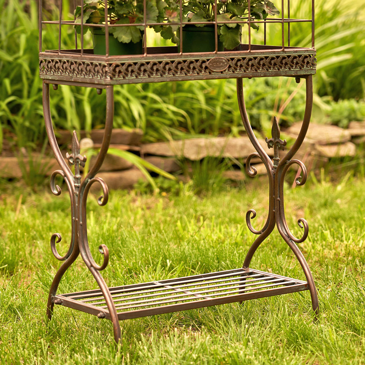 Zaer Ltd. Vintage Style Metal Cage Plant Stand Paris 1968" (Aged Bronze)