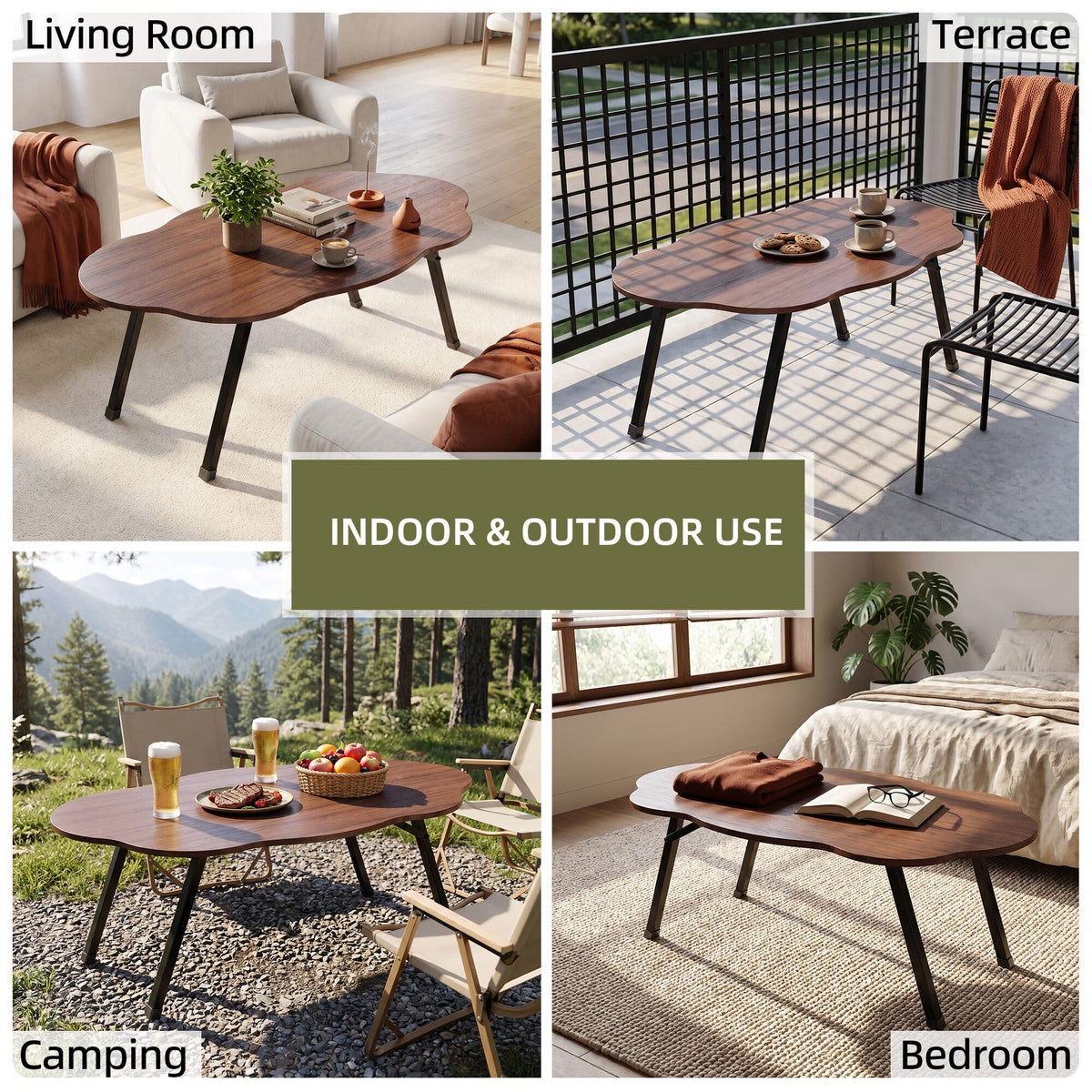 JUISSANO Folding Coffee Table,Cloud Coffee Table for Living Room,Walnut