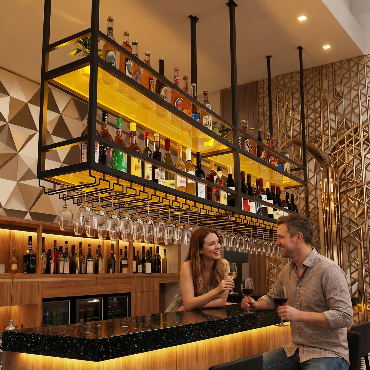 Ceiling Wine Rack with LED Light