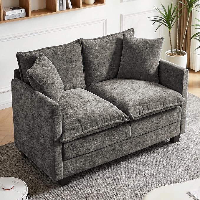 Chenille Cloud Loveseat with Deep Seat, 2 Pillows & Optional Ottoman