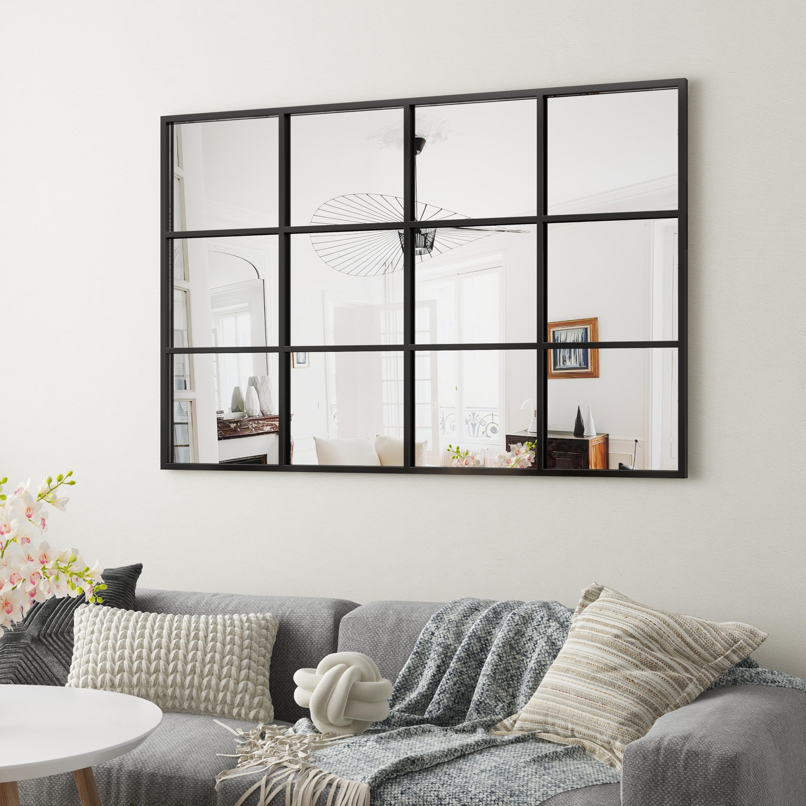 Arched Grid Wall Mirror – Matte Black, 47" x 32"