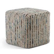 SIMPLIHOME Zoey 18" Wide Cube Pouf in Multi-Beige Wool and Cotton