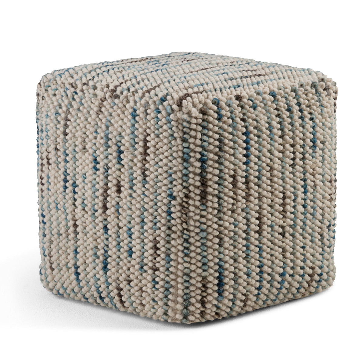 SIMPLIHOME Zoey 18" Wide Cube Pouf in Multi-Beige Wool and Cotton
