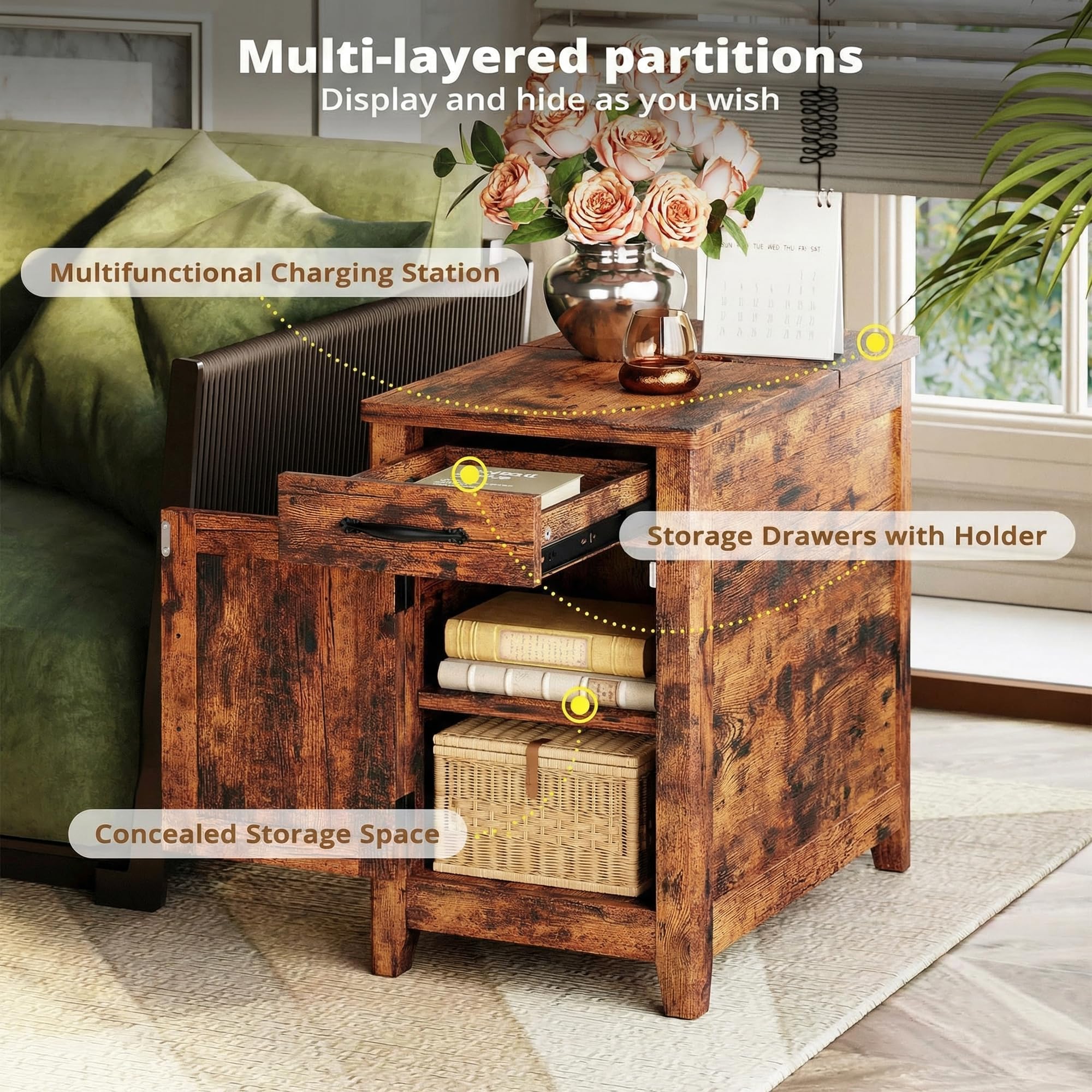 End Table with Charging Station & Storage