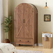Arched Wardrobe Closet with LED Light & Drawers