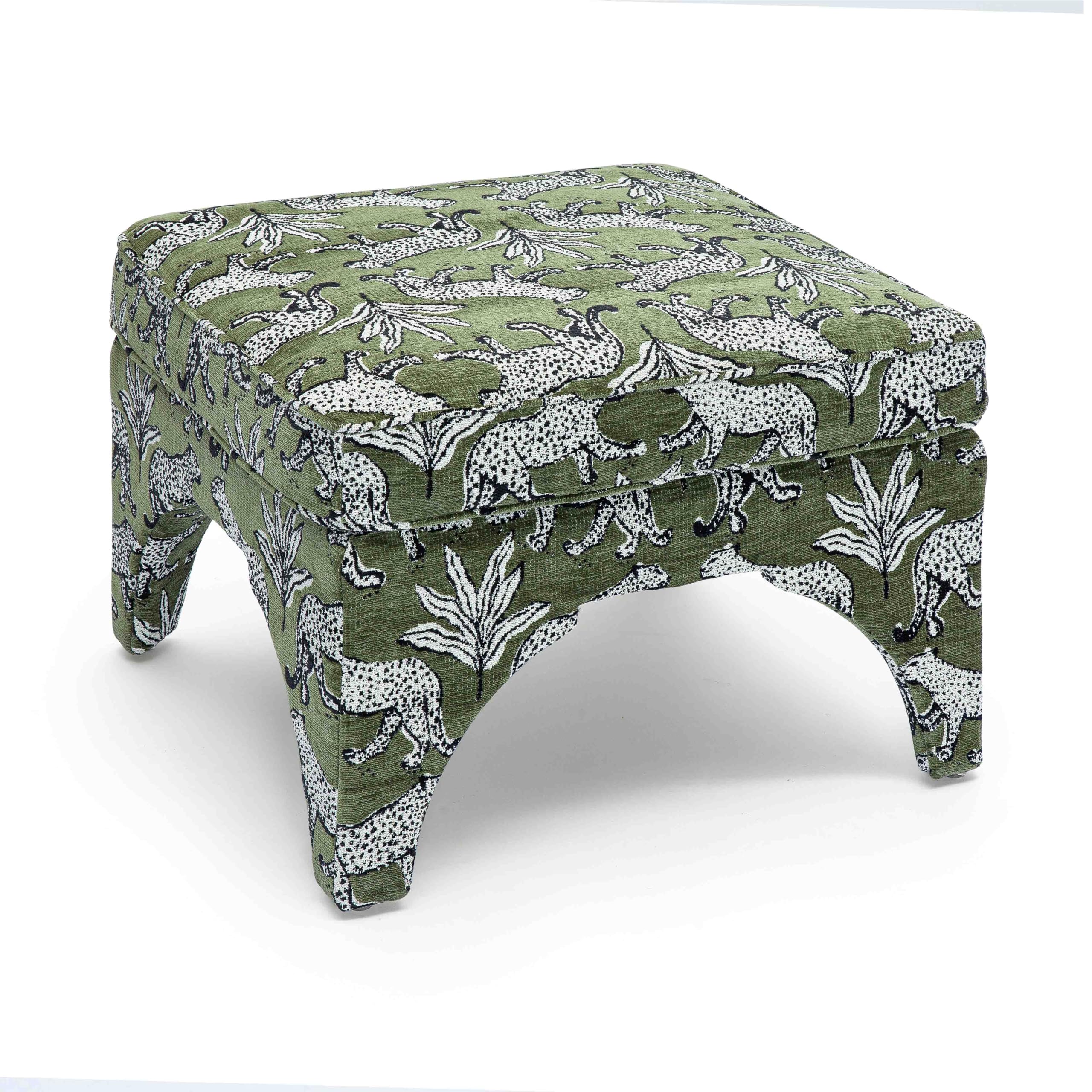Tov Furniture Raji Jacquard Ottoman (Olive Green Leopard)