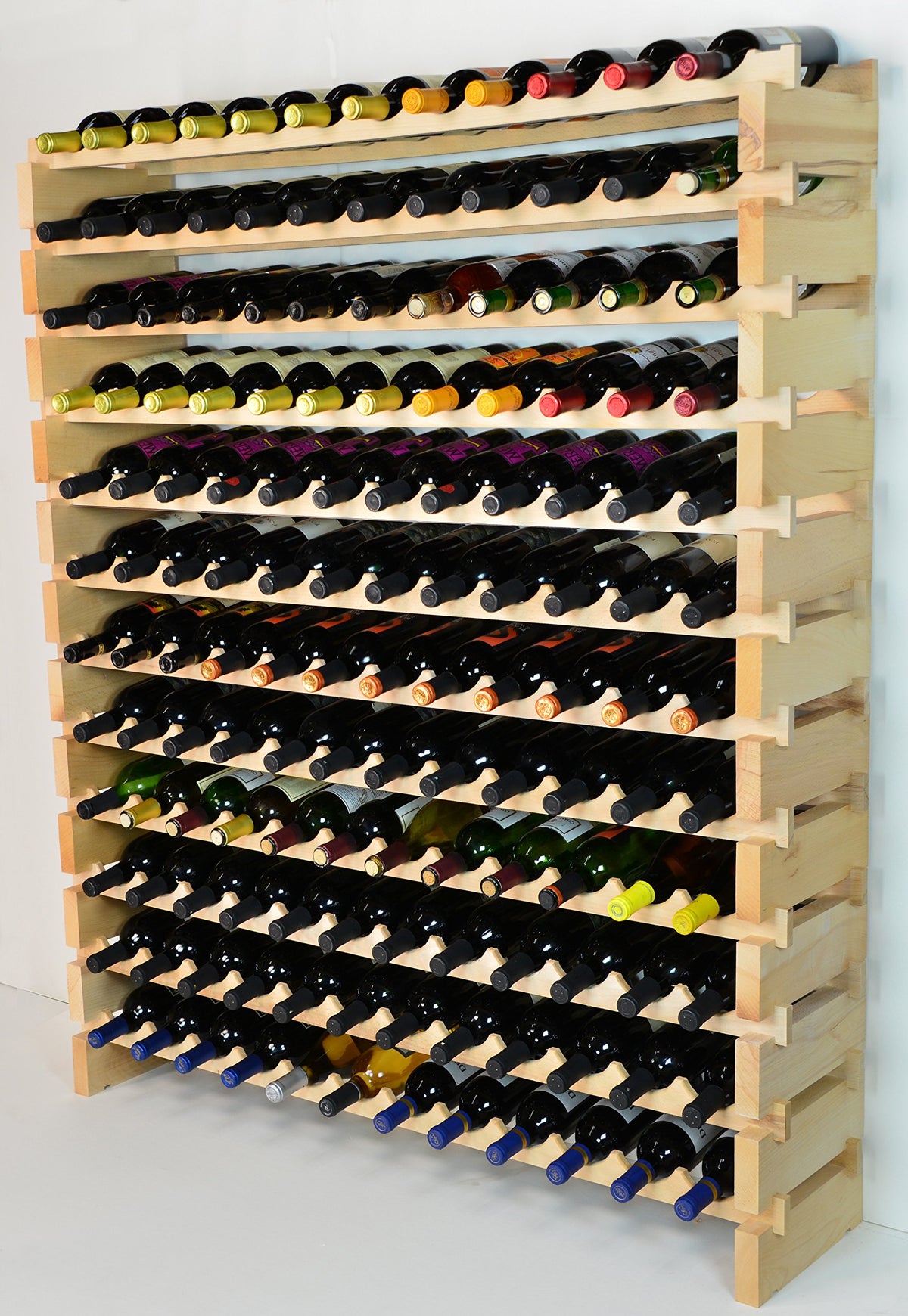 Modular Wine Rack Beechwood 48-144 Bottle Capacity 12 Bottles Across up to 12 Rows Newest Improved Model (144 Bottles - 12 Rows)