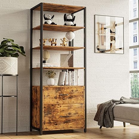 5-Tier Bookcase with File Cabinet Drawers