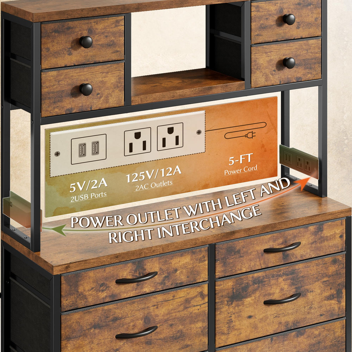 14-Drawer Fabric Dresser with LED Lights