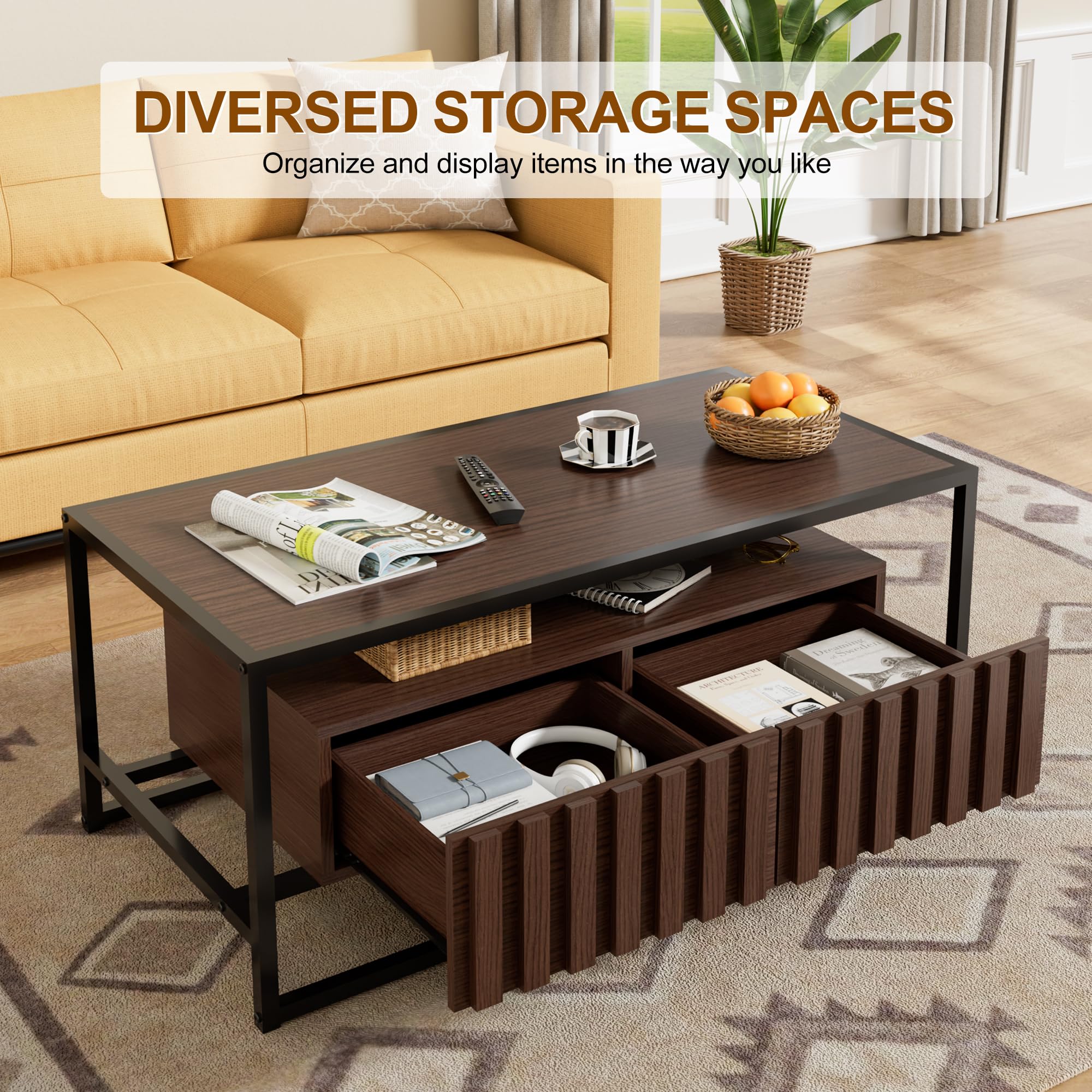 3-Piece Coffee Table Set with Drawers & Open Shelves