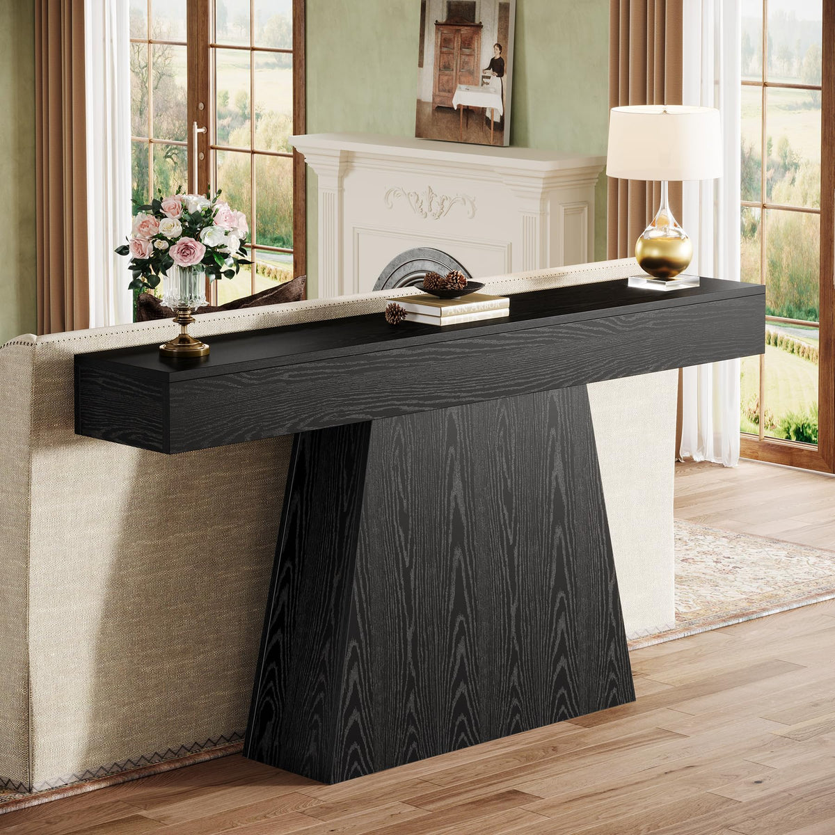 Black Trapezoidal Console Table