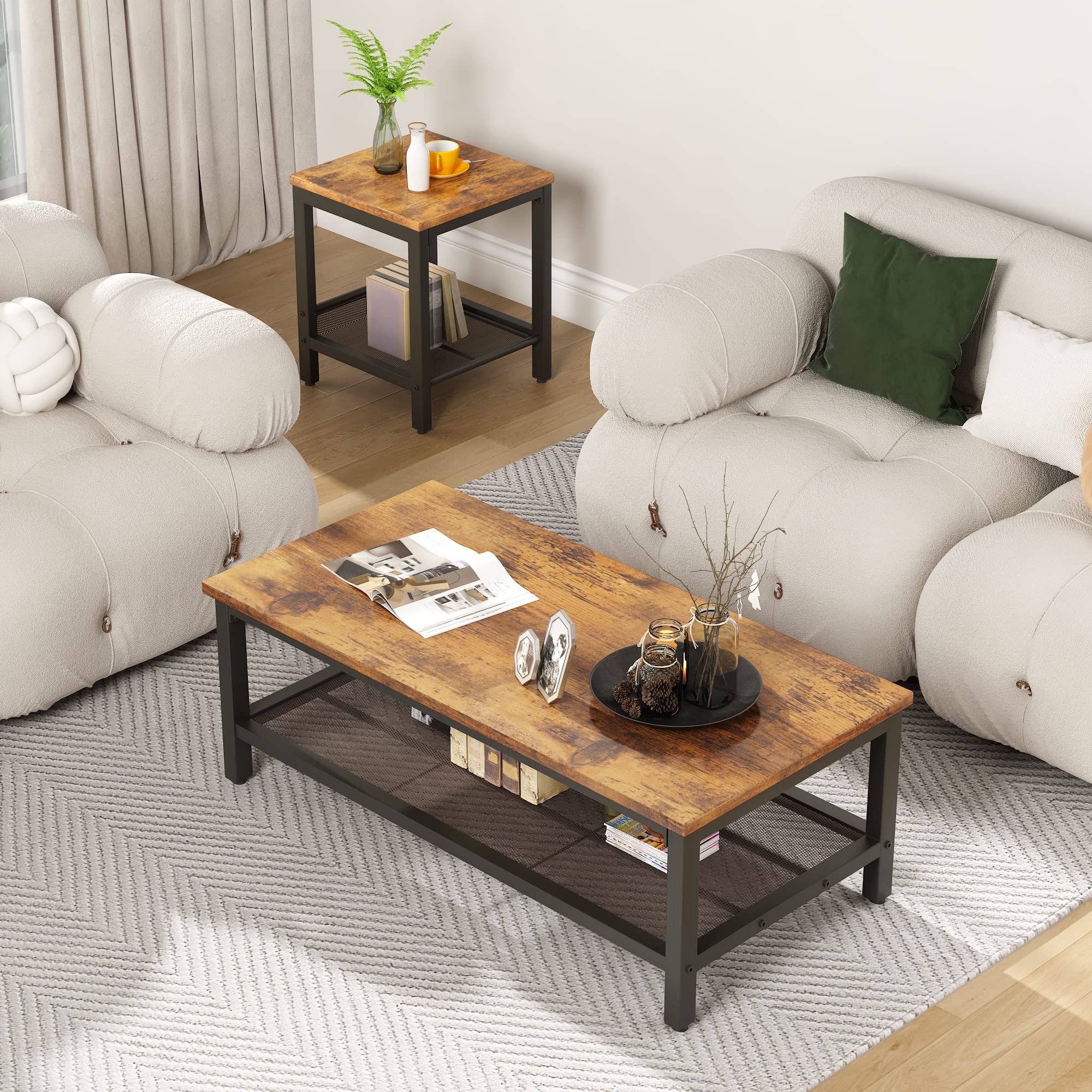 3-Piece Coffee & End Table Set with Metal Frame