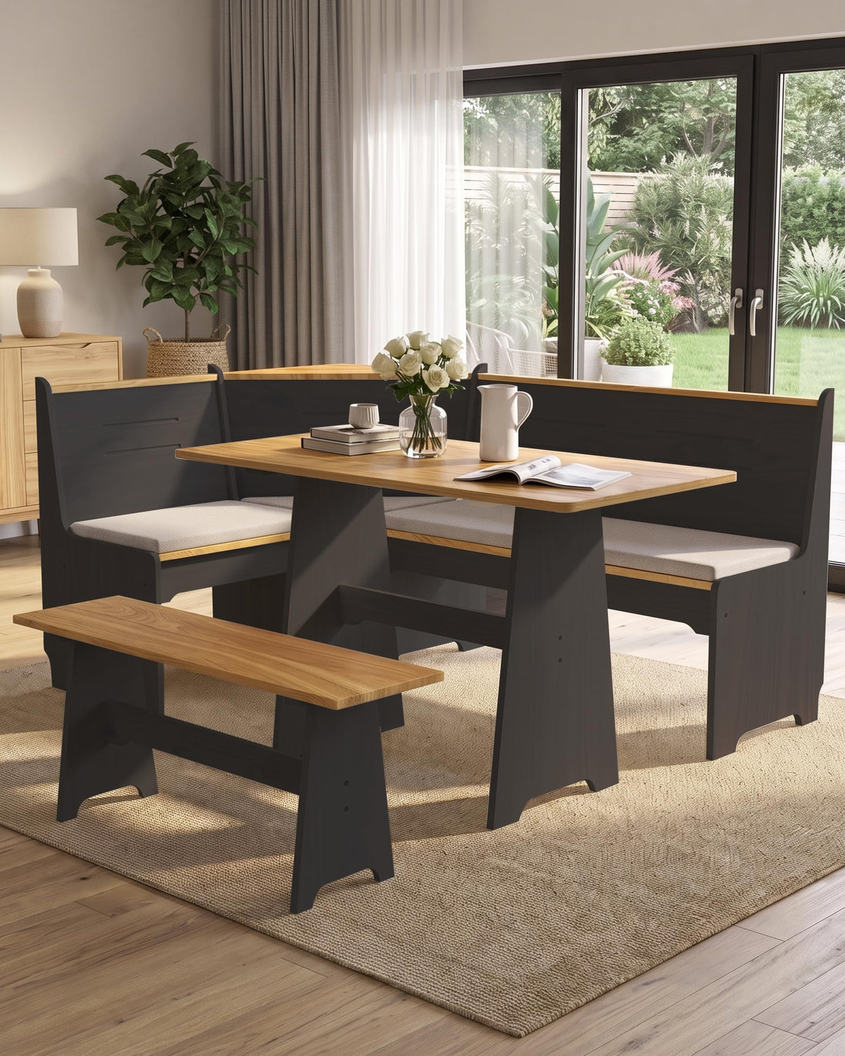 Kitchen Breakfast Nook Table Set - Corner Dining Table Set with Cushion