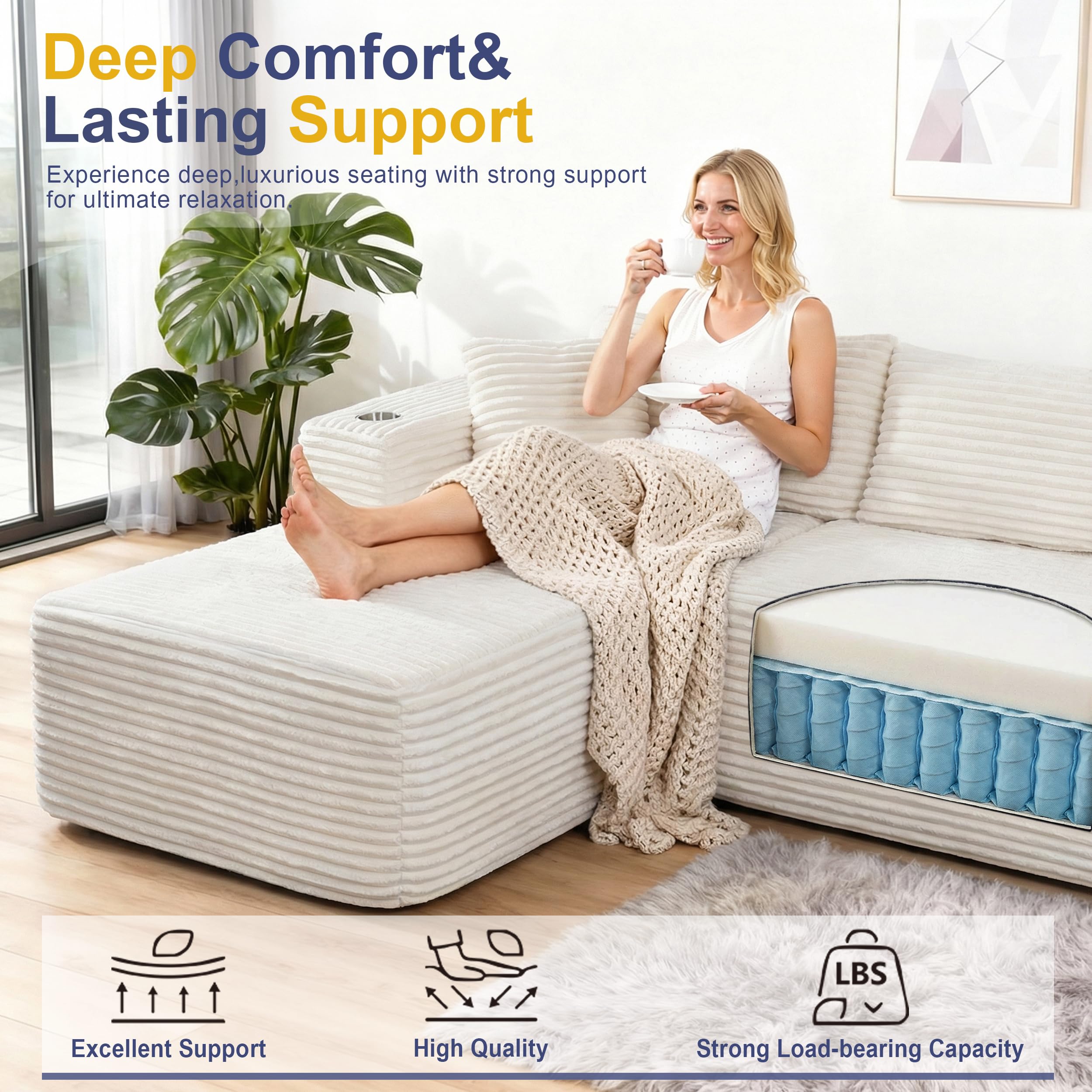 Modular L-Shaped Sectional Sofa with Chaise & Cup Holders