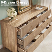 INNOD Fluted 6 Drawers Dresser, 54" Wide Modern Chest of Drawers with Round Corners, Wooden Dresser TV Stand, Wood Drawer Organizer for Bedroom, Living Room, Hallway