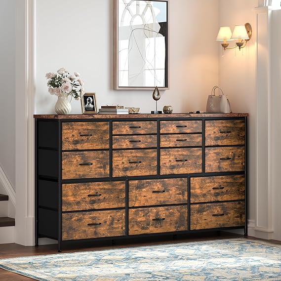 16-Drawer Dresser & TV Stand with Charging Station