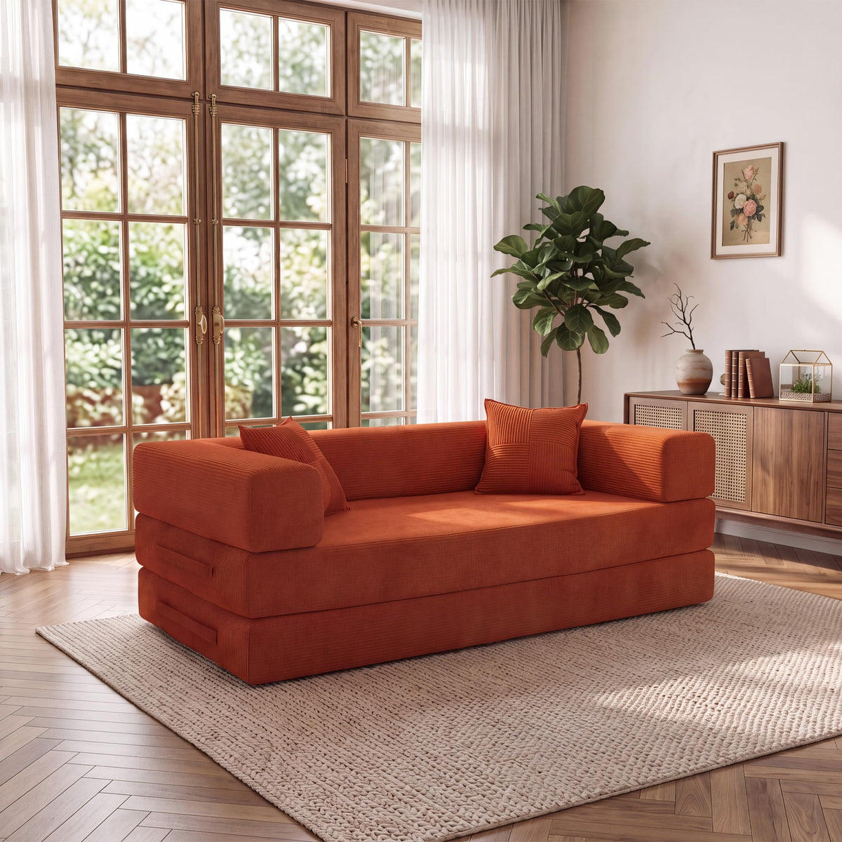 Vipbear 63" Convertible Futon Sofa Bed, 5-in-1 Boneless Couch with 2Pillows
