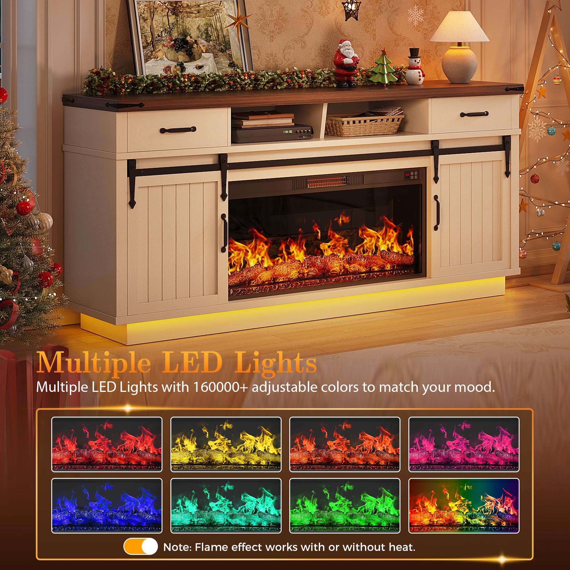 70" Fireplace TV Stand with 36" Electric Fireplace