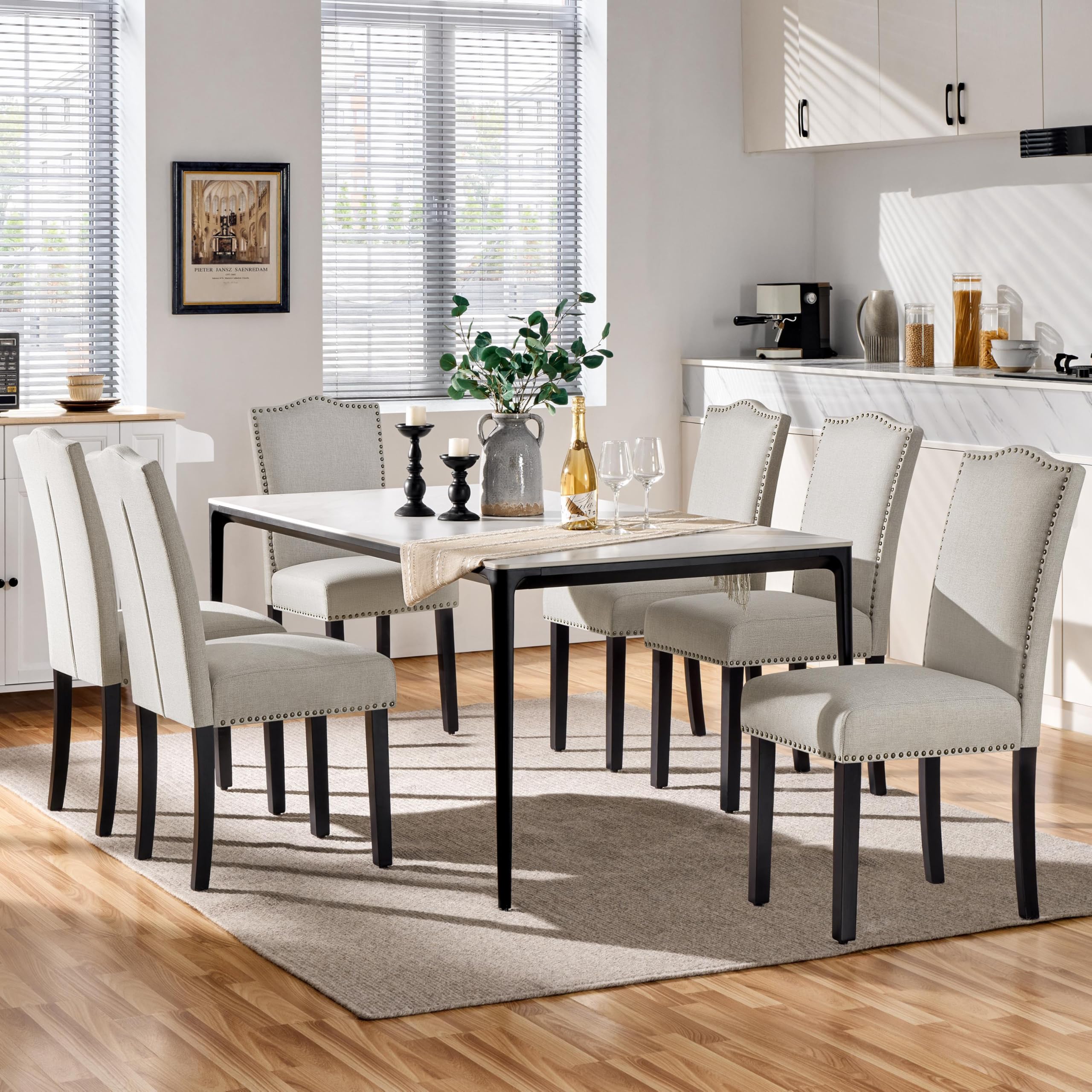 Upholstered Dining Chairs with Rubberwood Legs