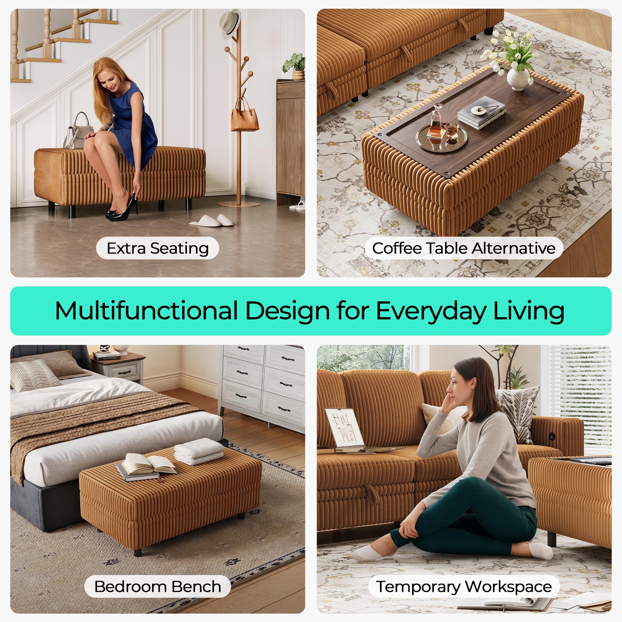 Corduroy Storage Ottoman Bench