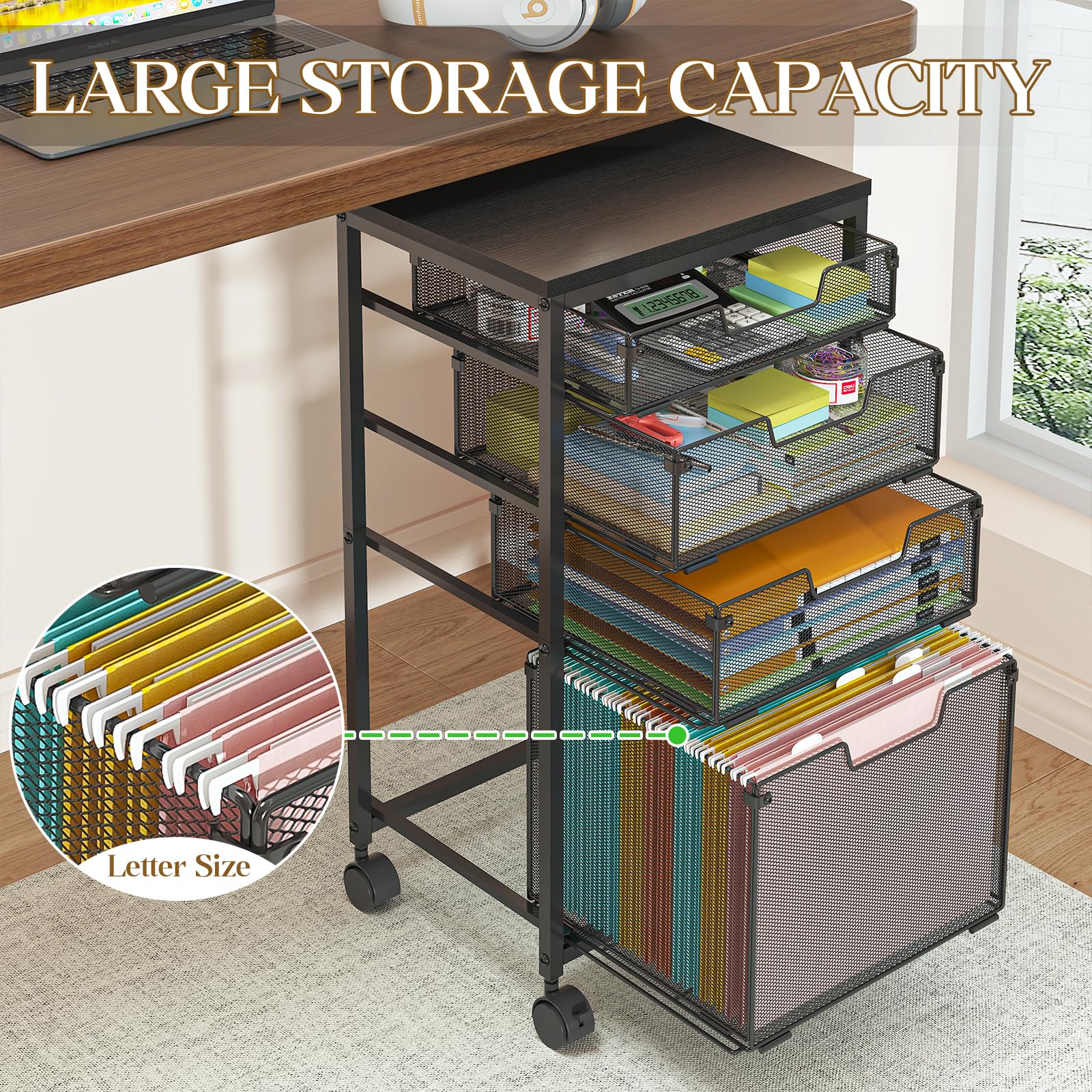 Rolling File Cart with 4 Drawers
