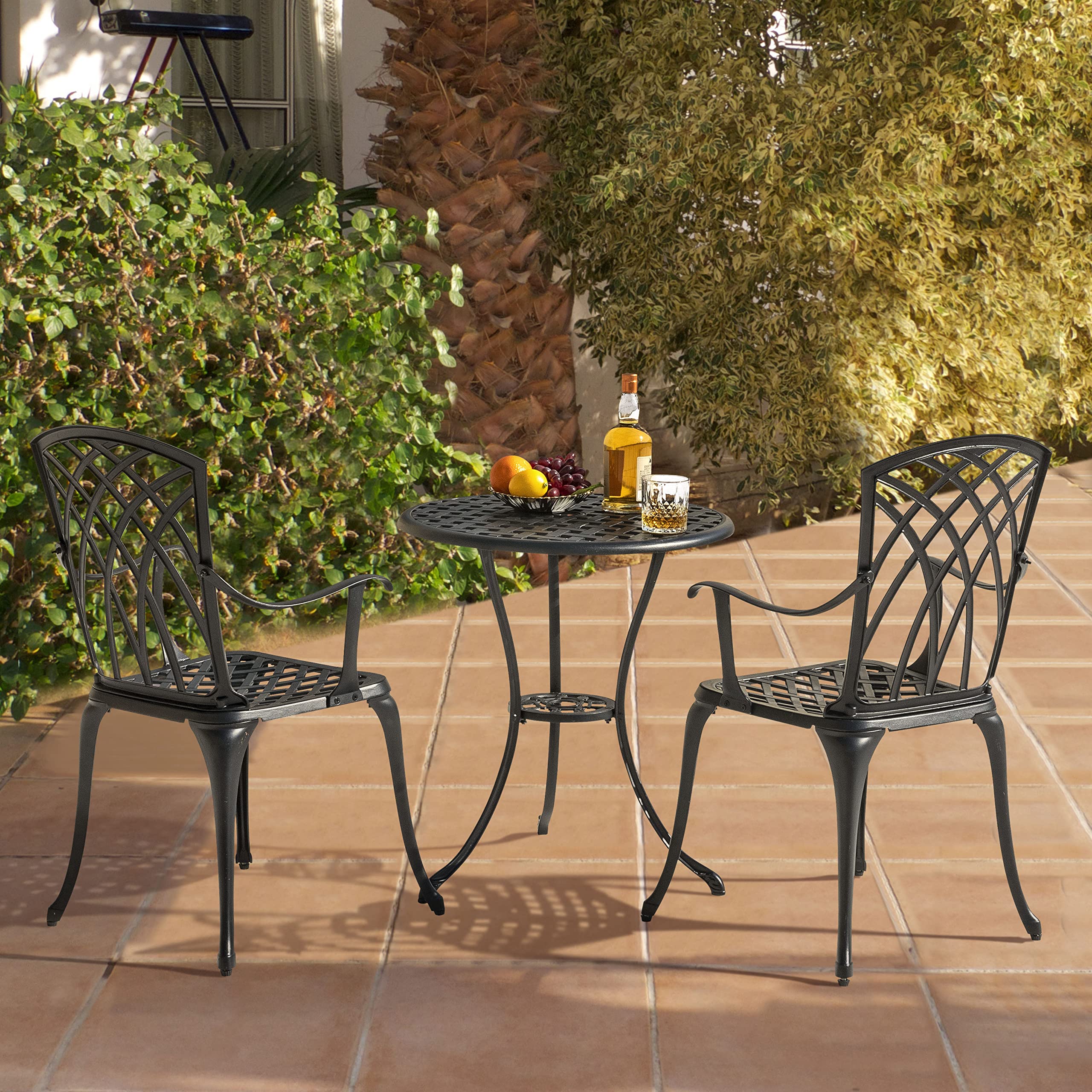3-Piece Patio Bistro Set – Cast Aluminum Table & Chairs with Umbrella Hole
