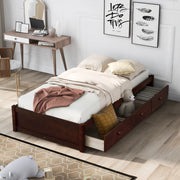 Merax Wood Bed Frame with 3 Drawers Twin Storge Day Bed with Wood Slat Support Space Saving Cherry