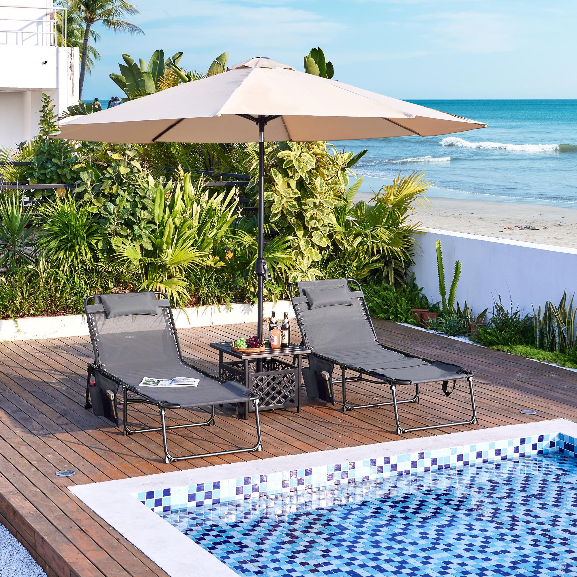 Folding Chaise Lounge Chair with Face Hole & 5-Position Backrest