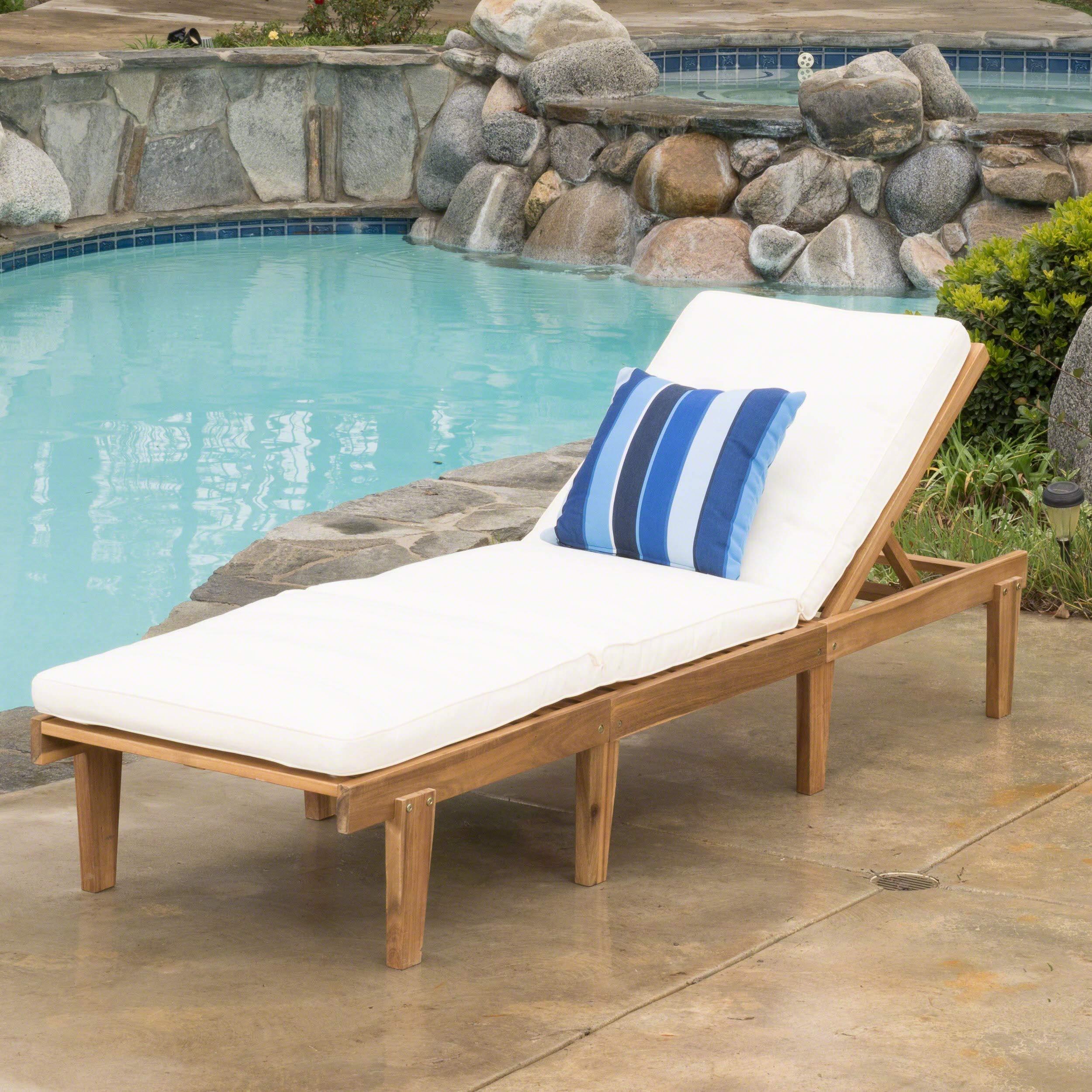 Acacia Wood Chaise Lounge with Cushion