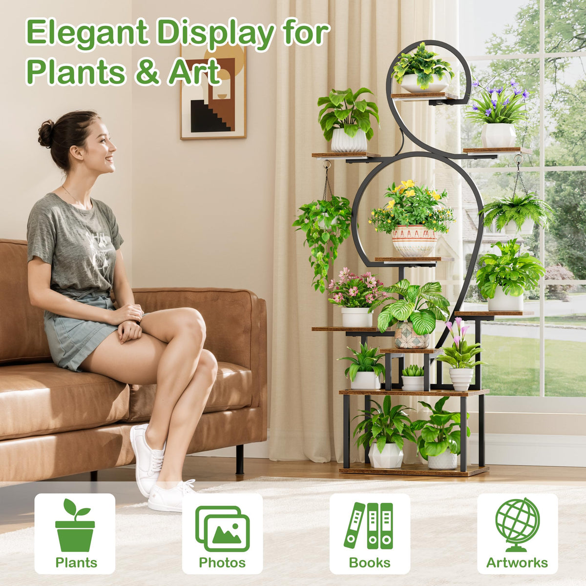 63'' Tall 9-Tier Indoor Plant Stand with Grow Light for Plants Display