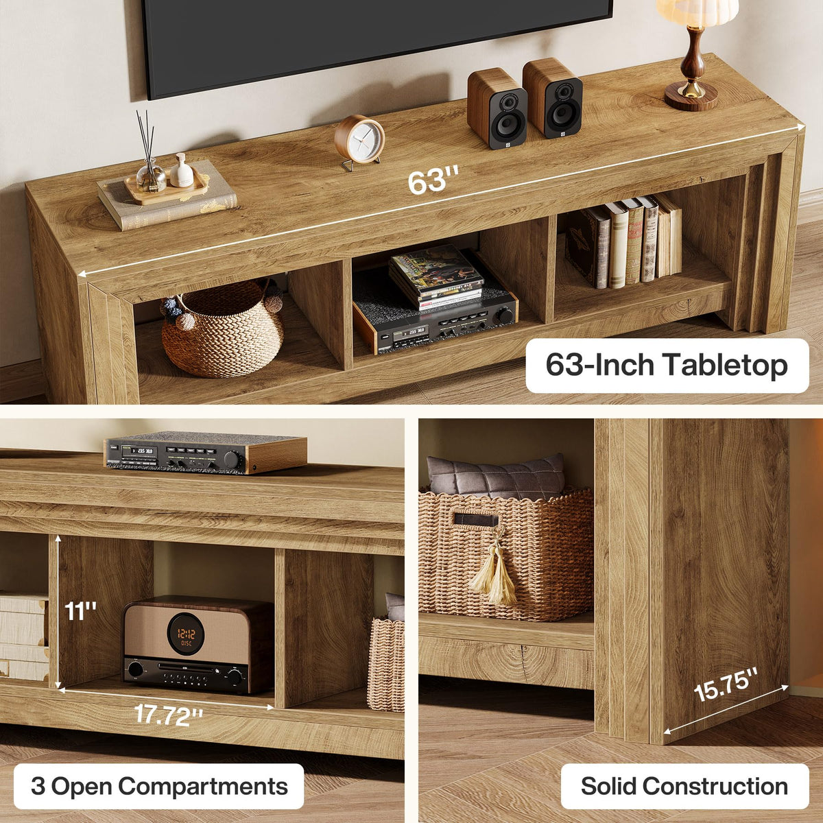 Tribesigns 63" TV Stand for TVs Up to 75 Inches, Wood Entertainment Center