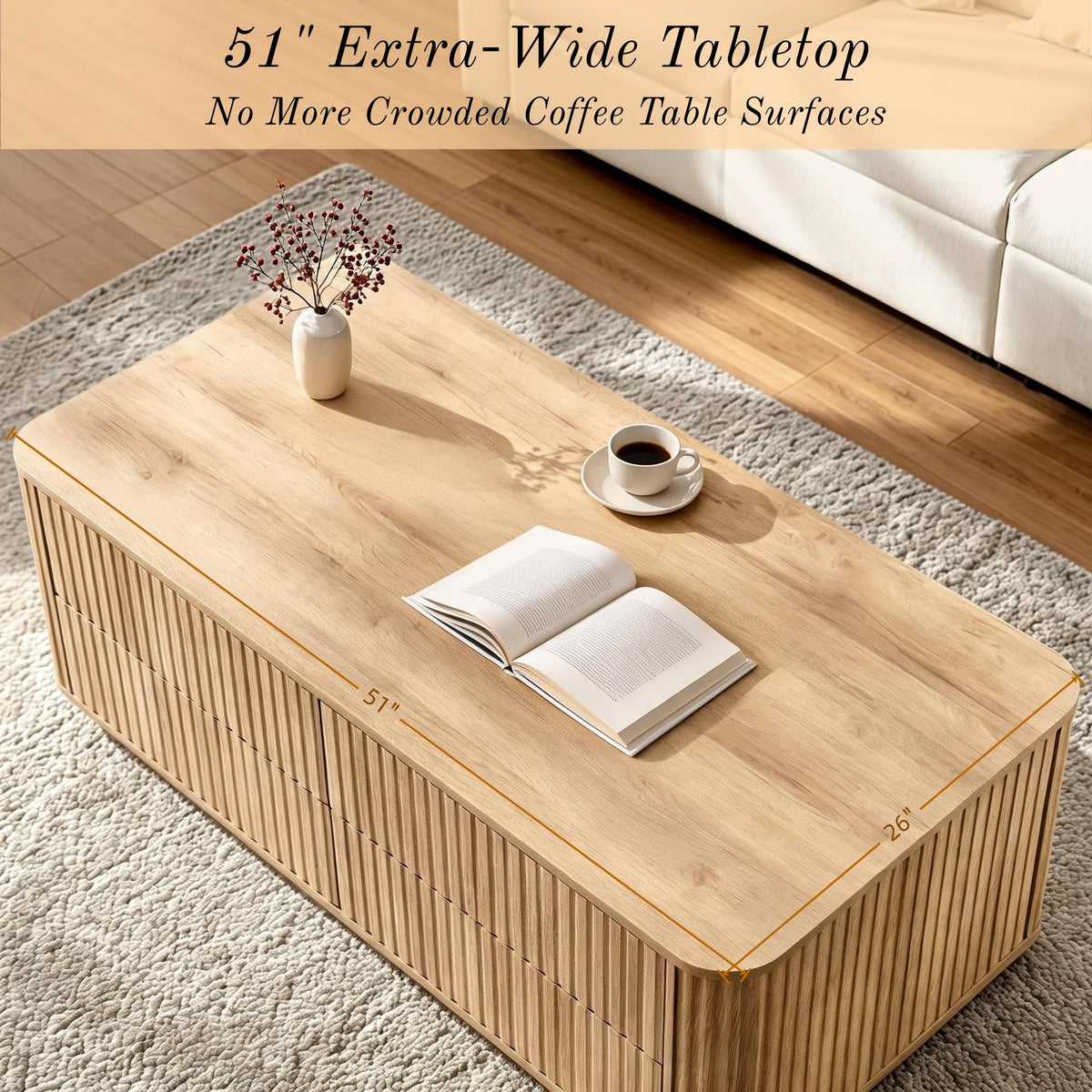 Fluted Coffee Table with Drawers
