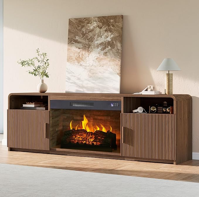 70" Fluted TV Stand with 30" Electric Fireplace
